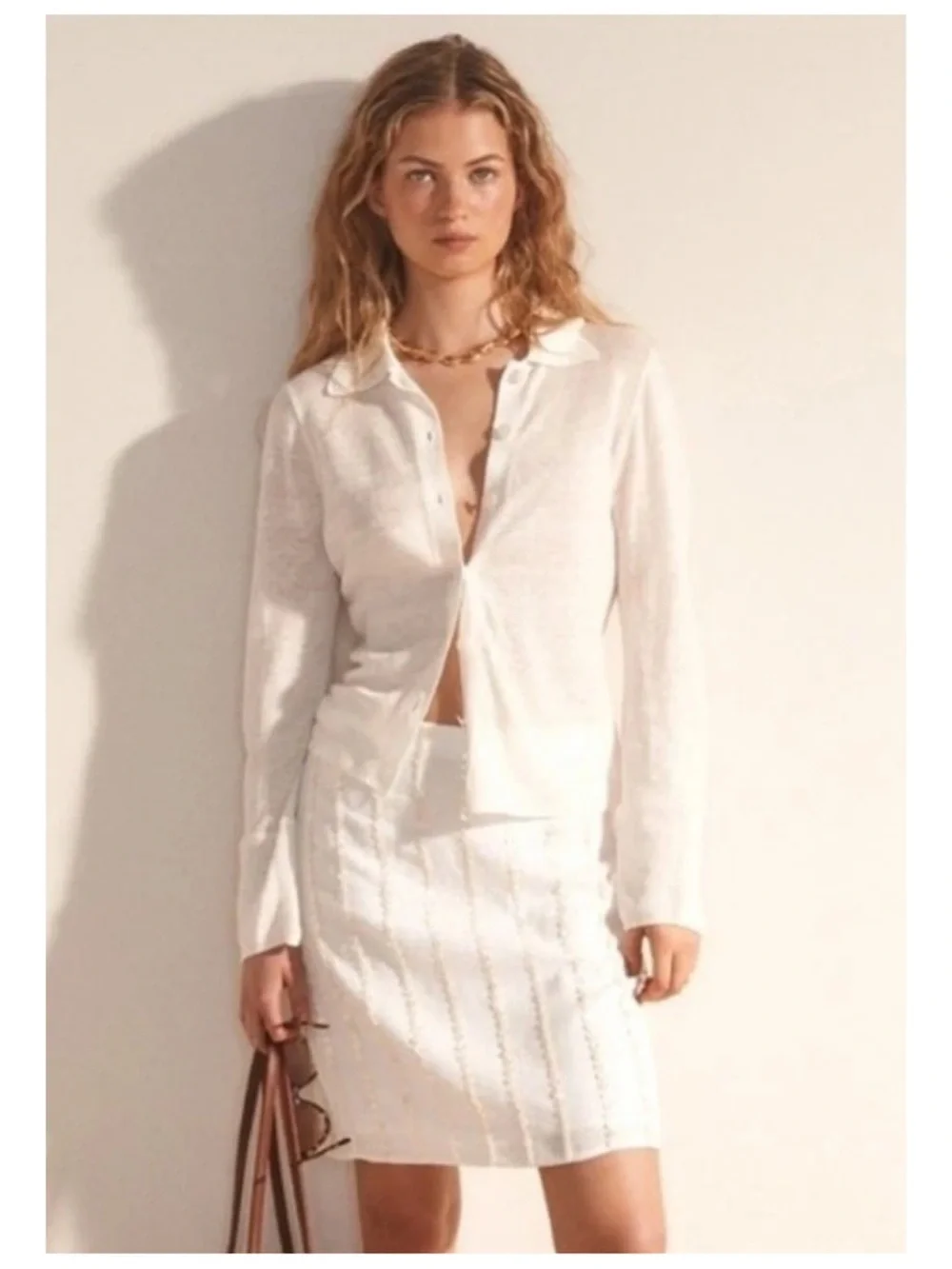 J.Crew Linen Button Down Knit Top Women's L White Coastal Chic